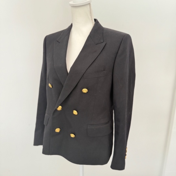 CELINE Black Classic Suit Wool Blazer Sz 42 Stunning Gold Buttons Work Wear - Picture 7 of 16